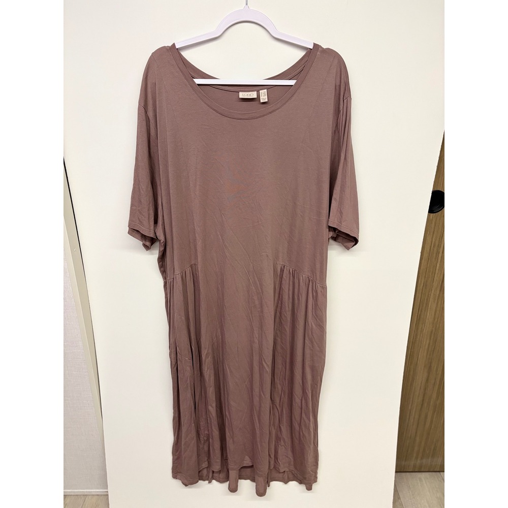 Minimalist Lagenlook Dress Short Sleeve LOGO Lori Goldstein Women 4XP Mauve